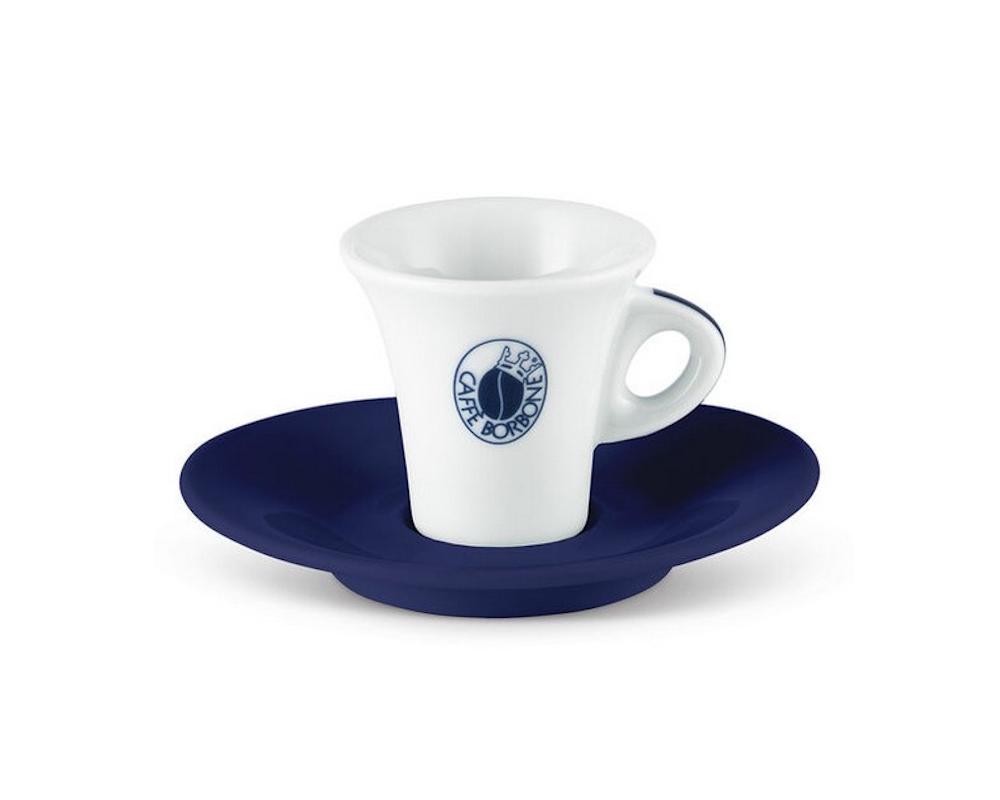 Caffé Borbone moderne Espresso Tasse mit blauer Untertasse