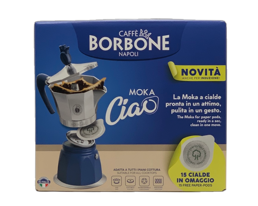 Caffè Borbone MOKA CIAO Set Herdkocher für ESE Pads mit 15 Cialde Geschenk-Box