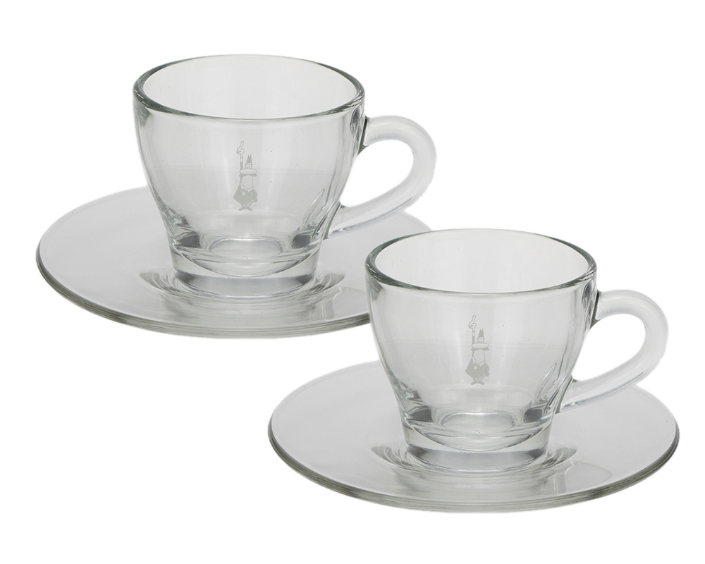 Bialetti Cappuccino Tasse "Caffe Vetro" 2 Glastassen mit Untertasse