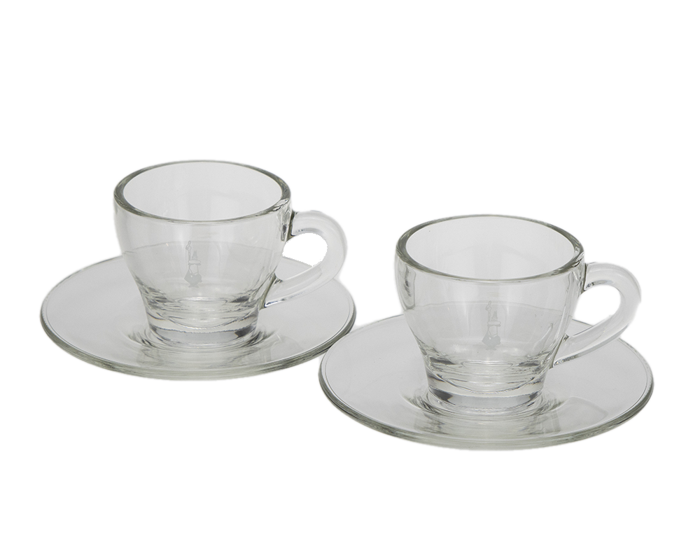 Bialetti Espresso Tasse "Caffe Vetro" 2 Glastassen mit Untertasse
