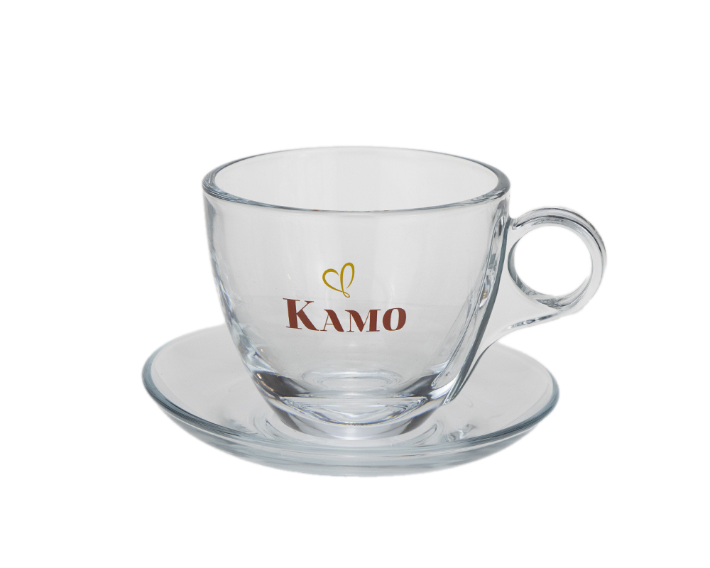 Caffe Kamo Glas Cappuccino Tasse mit Untertasse