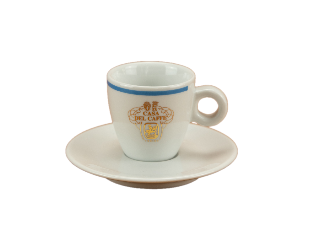 Casa del Caffé  Espressotasse mit hellblauem Streifen und Untertasse