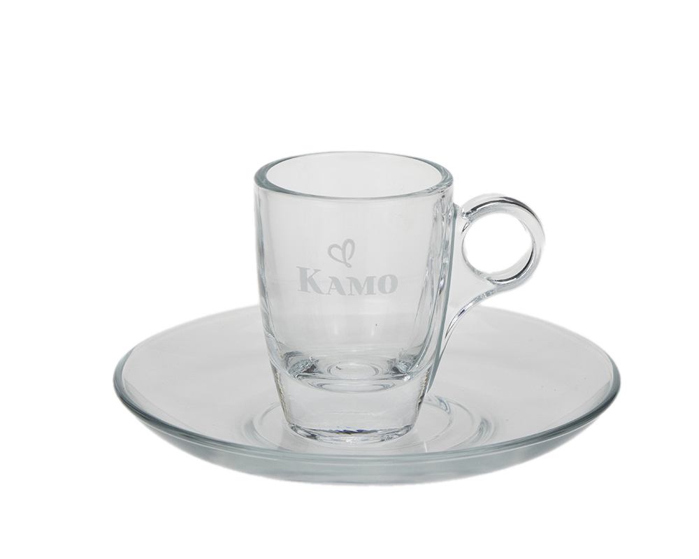 Caffe Kamo Glas Espresso Tasse mit Untertasse