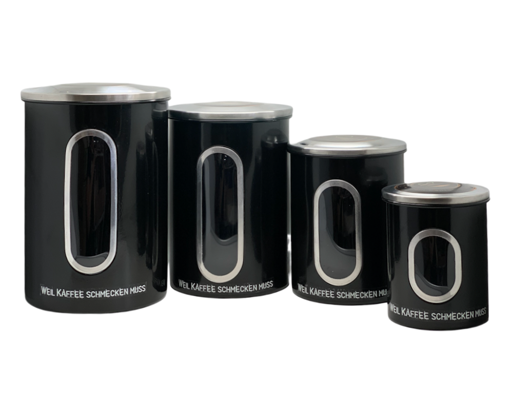 JOEs Edelstahl Kaffeebohnen Dose 4er Set mit Sichtfenster und Aromaverschluss Deckel