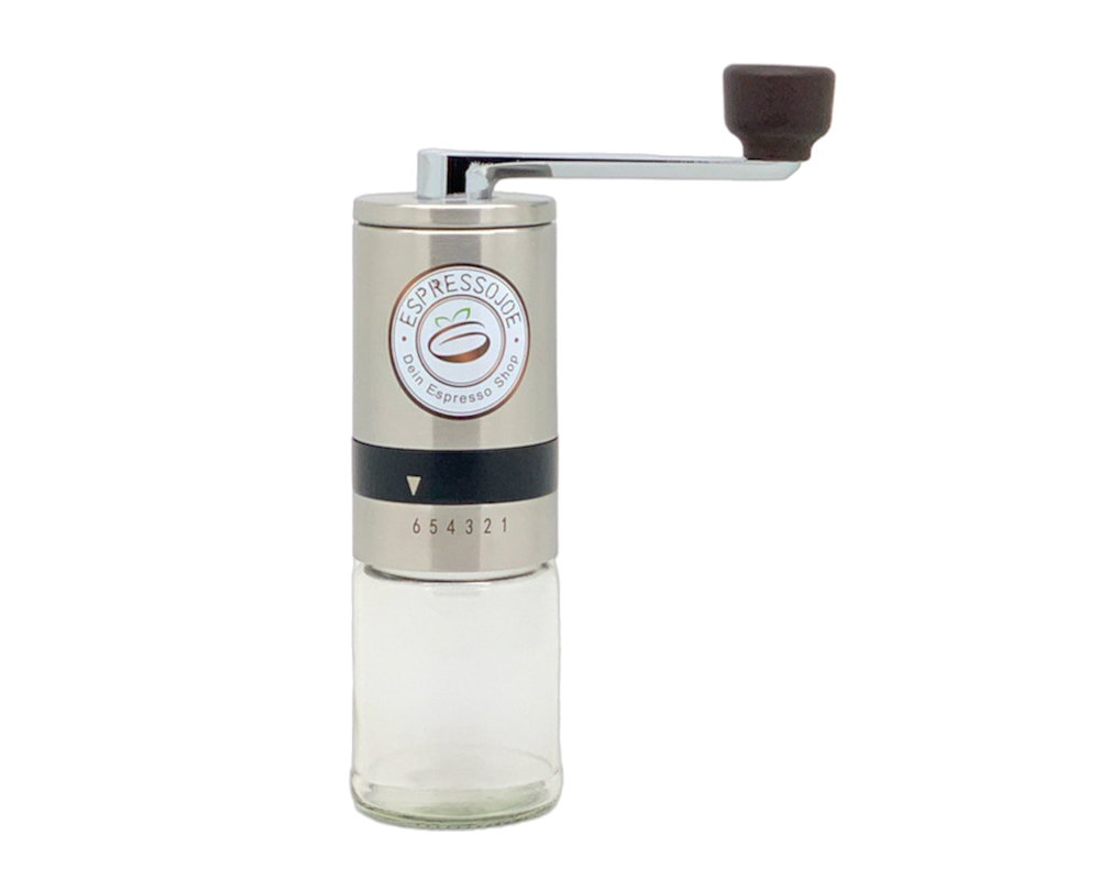 JOEs Edelstahl-Glas Handmühle mit Keramikmahlwerk