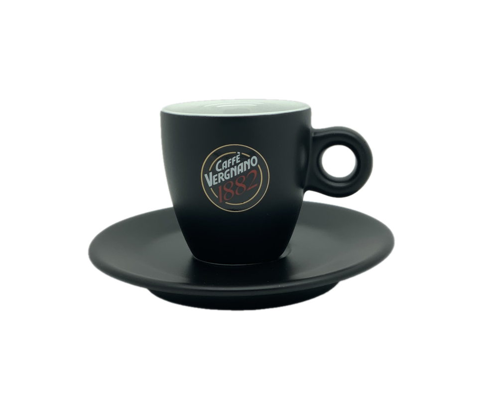 Vergnano 1882 matt schwarze Espressotasse mit Untertasse