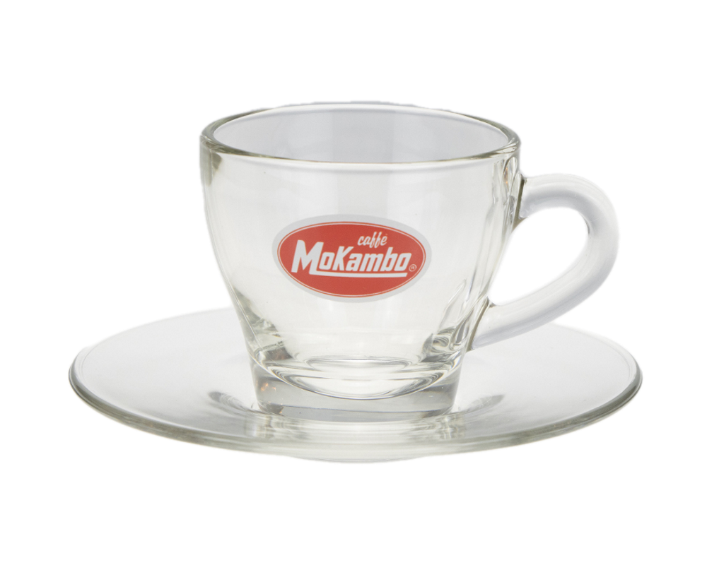 MoKambo Vetro Glas Cappuccinotasse Birnenform mit Untertasse