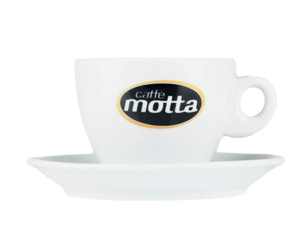 Caffe Motta Cappuccino Tasse mit Untertasse und Logoprint